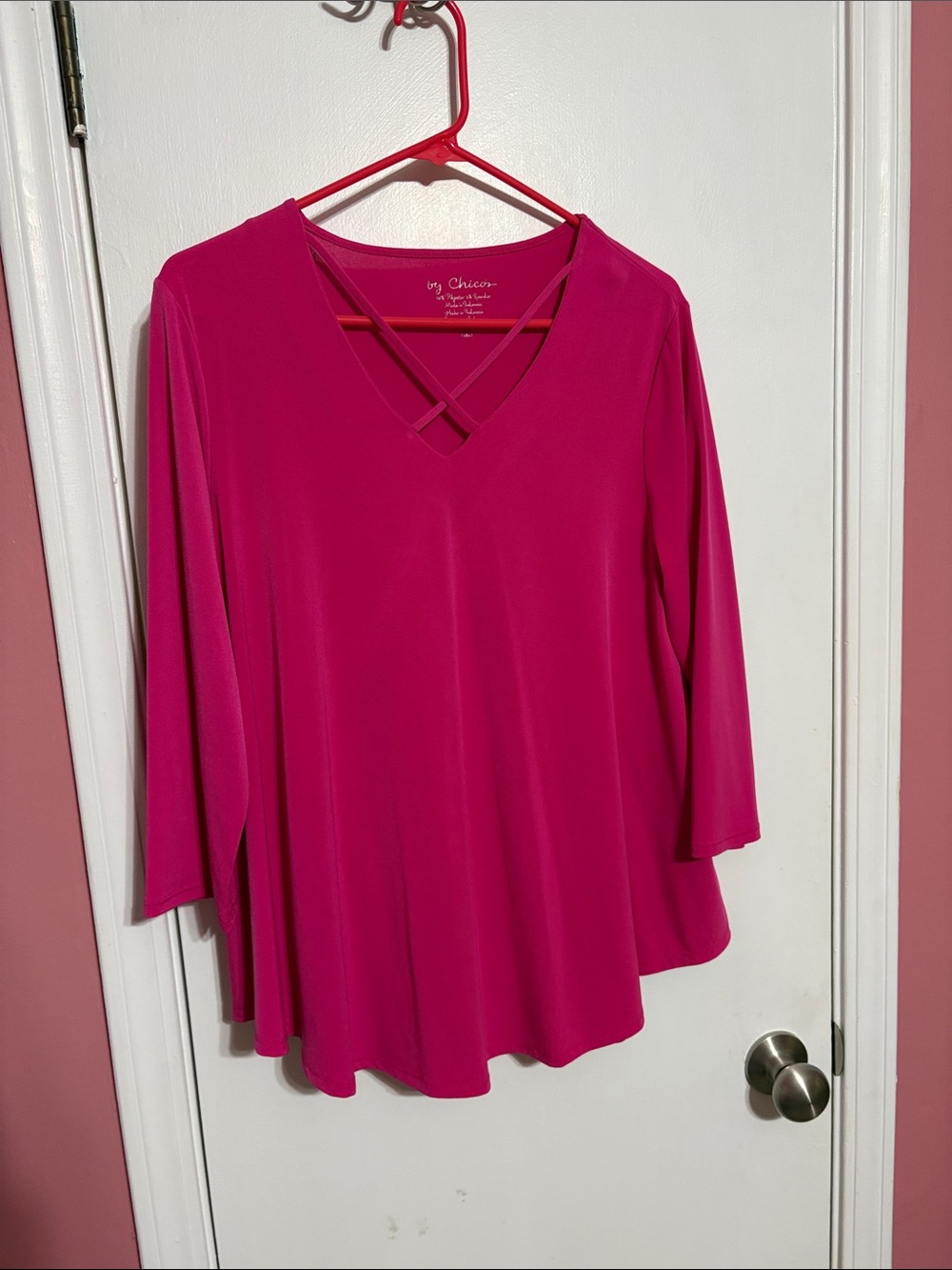 Chico's Hot Pink V-Neck Tunic with Crisscross Detail